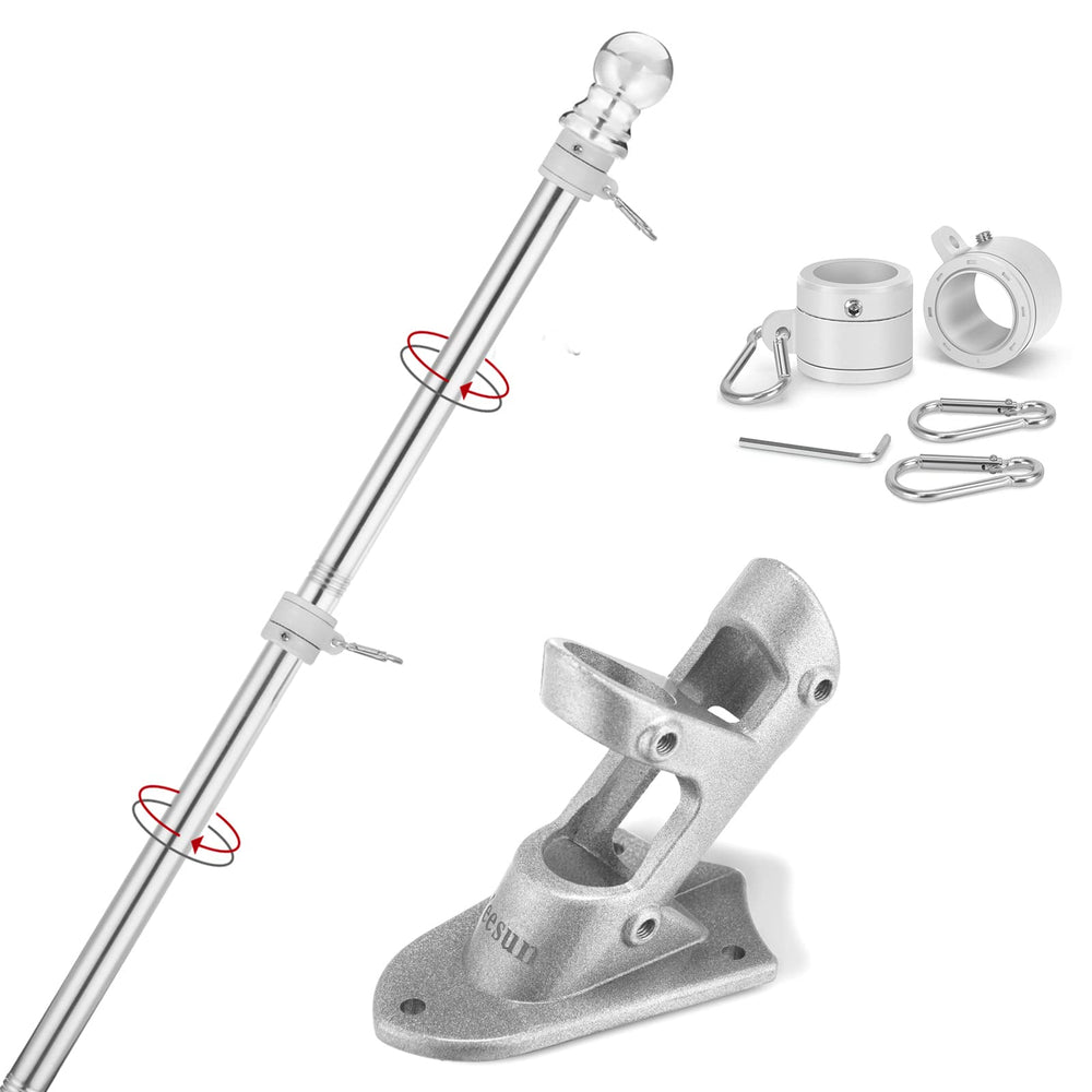 Yeesun 6FT Flag Pole silver finish front view
