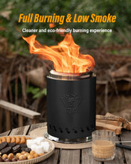 YEFU Tabletop Fire Pit with flames and roasting forks