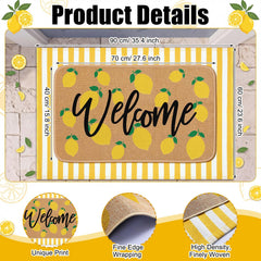 Yellow and white striped rug front view, part of Tinideya door mat set
