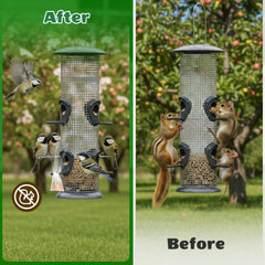 Yellow pouch of Tubadros Squirrel Repellent on a garden table