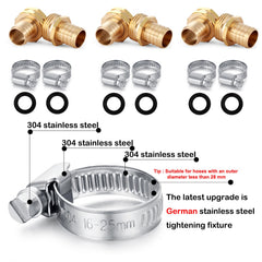 YELUN brass hose connectors with stainless steel clamps and rubber gaskets