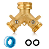 YELUN Garden Hose Splitter front view with brass finish