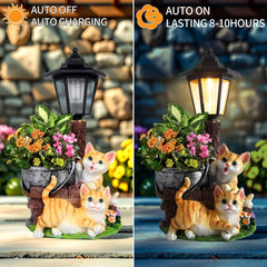 YEPOTUE Solar Cat Outdoor Statues in a garden setting