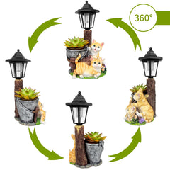 YEPOTUE Solar Cat Outdoor Statues side view showing lantern