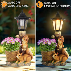 YEPOTUE Solar Squirrels Outdoor Statue in garden setting