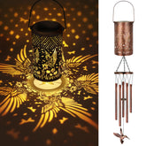 YHmall Solar Wind Chimes coppery hummingbird lantern front view