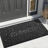 Yimobra Large Welcome Mat 47x24 black front view with welcome pattern