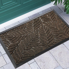 Yimobra Leaf Pattern Door Mat front view, brown colour