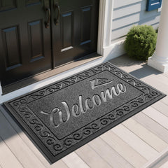 Yimobra Welcome Mat front view, 47x32 inches in grey