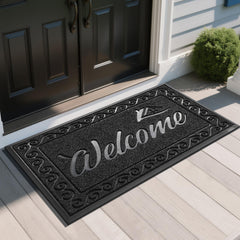 Yimobra Welcome Mat front view, black, 47x24 inches
