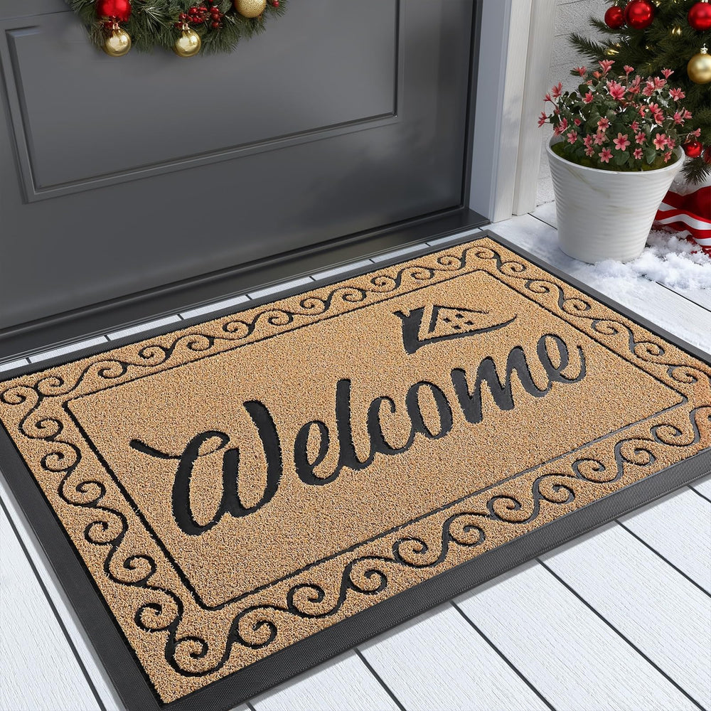 Yimobra Welcome Mat front view, yellow colour, 36x24 inches