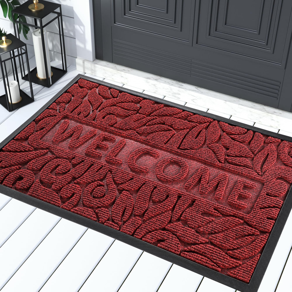 Yimobra Welcome Mat Outdoor 29.5x17 inch in wine red front view