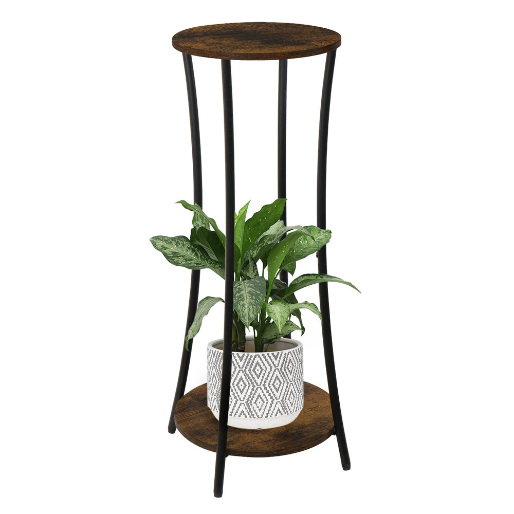 YINMIT 2-Tier Round Plant Stand with two shelves in brown