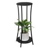YINMIT Round Plant Stand front view, black finish, two-tier design