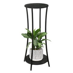 YINMIT Round Plant Stand front view, black finish, two-tier design