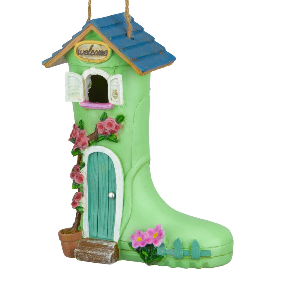 Yinns Birdhouse in rain boot shape with flower design