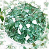 YISZM Fire Glass 1/4 inch light green reflective glass rocks front view