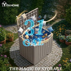 YITAHOME deck box taupe with open lid