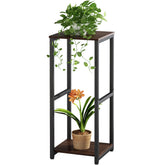 YIZAIJIA 2 Tier Plant Stand front view in Black Oak