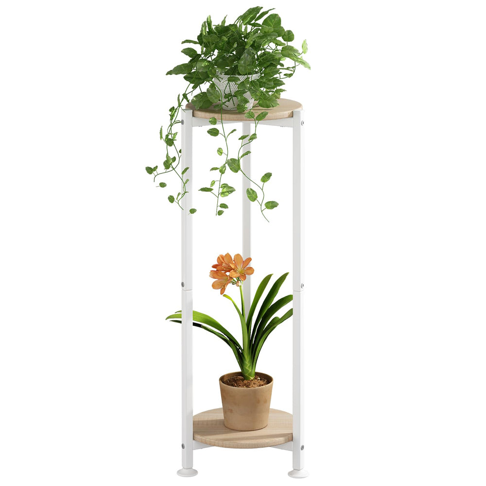 YIZAIJIA 2 Tier Plant Stand front view, white finish