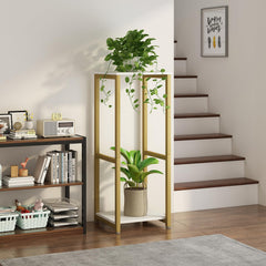 YIZAIJIA 2 Tier Plant Stand with decorative items and books on display