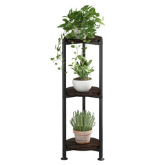 YIZAIJIA 3 Tier Plant Stand Black metal shelf front view