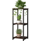 YIZAIJIA 3 Tier Plant Stand front view in Black Oak