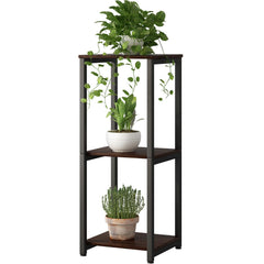 YIZAIJIA 3 Tier Plant Stand front view in Black Oak