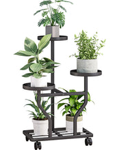 YIZAIJIA Black 3 Tier Plant Stand with Wheels front view