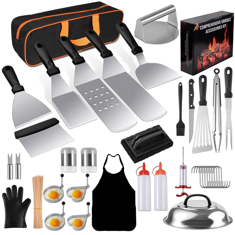 YJHOLE 139PCS Griddle Accessories Set including spatulas and utensils