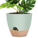 YNNICO 12 inch self watering plant pot front view in green