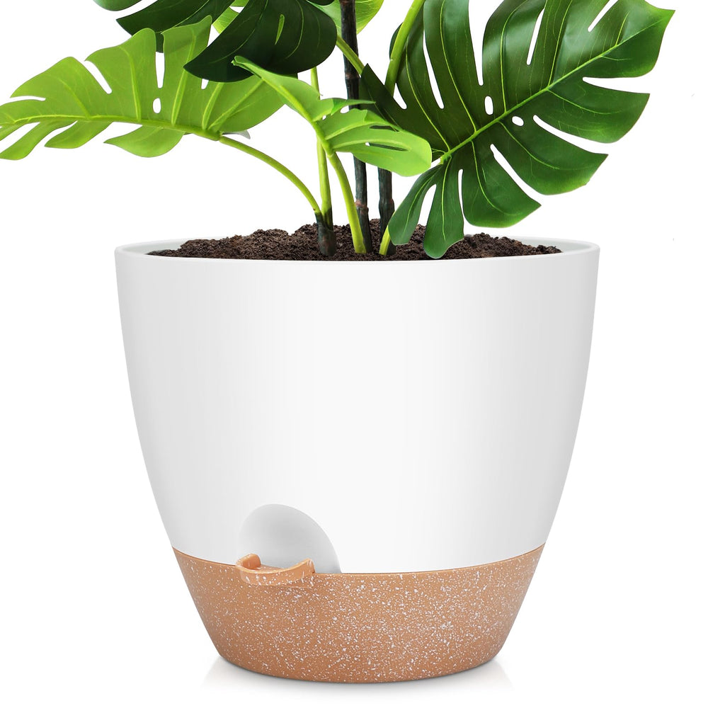 YNNICO 12-inch self-watering pot white front view