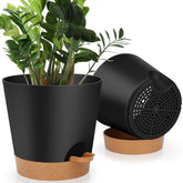 YNNICO 8-Inch black self-watering planter front view