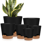 YNNICO Indoor Self Watering Planters 8 inch black pot front view