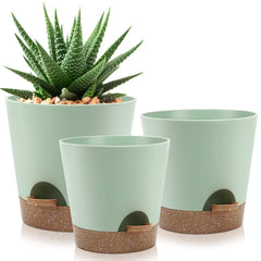 YNNICO indoor self watering planters 9-inch, 8-inch, and 7.5-inch in springgreen