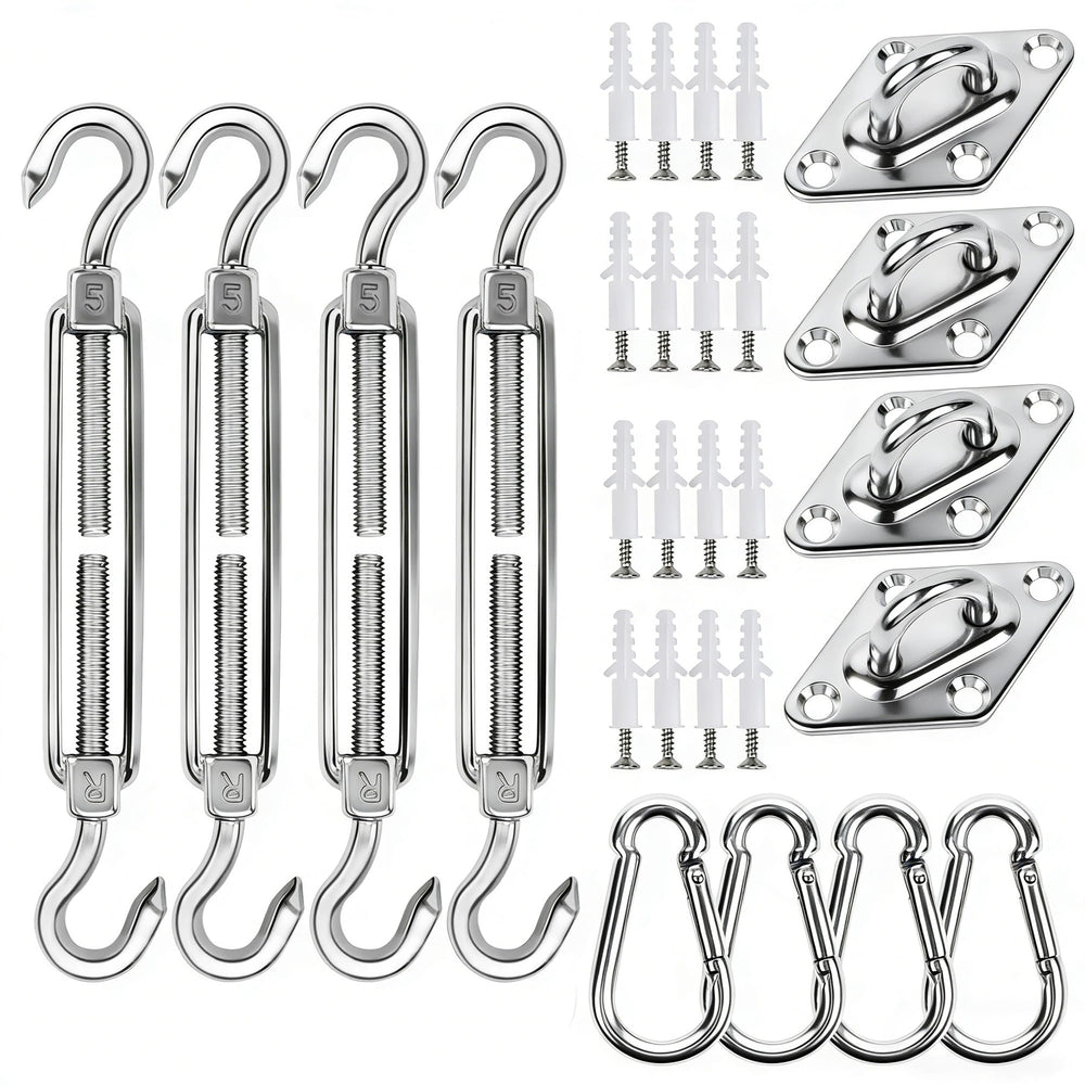 YOFIT Shade Sail Hardware Kit 44 pcs components layout