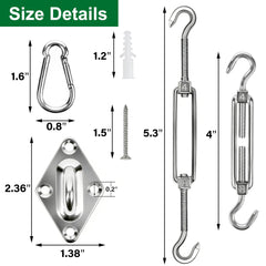 YOFIT Shade Sail Hardware Kit installation accessories laid out