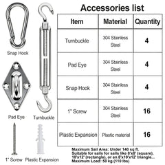 YOFIT turnbuckles and snap hooks in silver