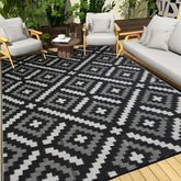 YONILE Outdoor Rug 5x8 ft in black and white cross pattern