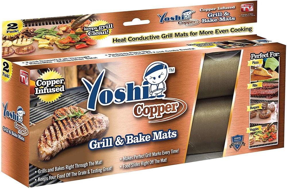 Yoshi Copper Grill and Bake Mats front view, 15.75 x 13.1 inches
