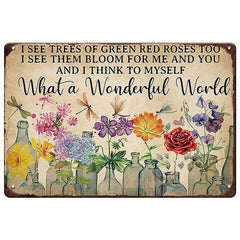 YOYI ART Dragonfly and Flowers Metal Tin Sign front view
