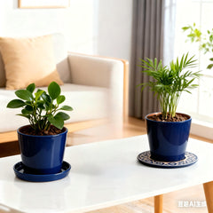 Yukfona Ceramic Plant Saucer displayed with potted plants indoors