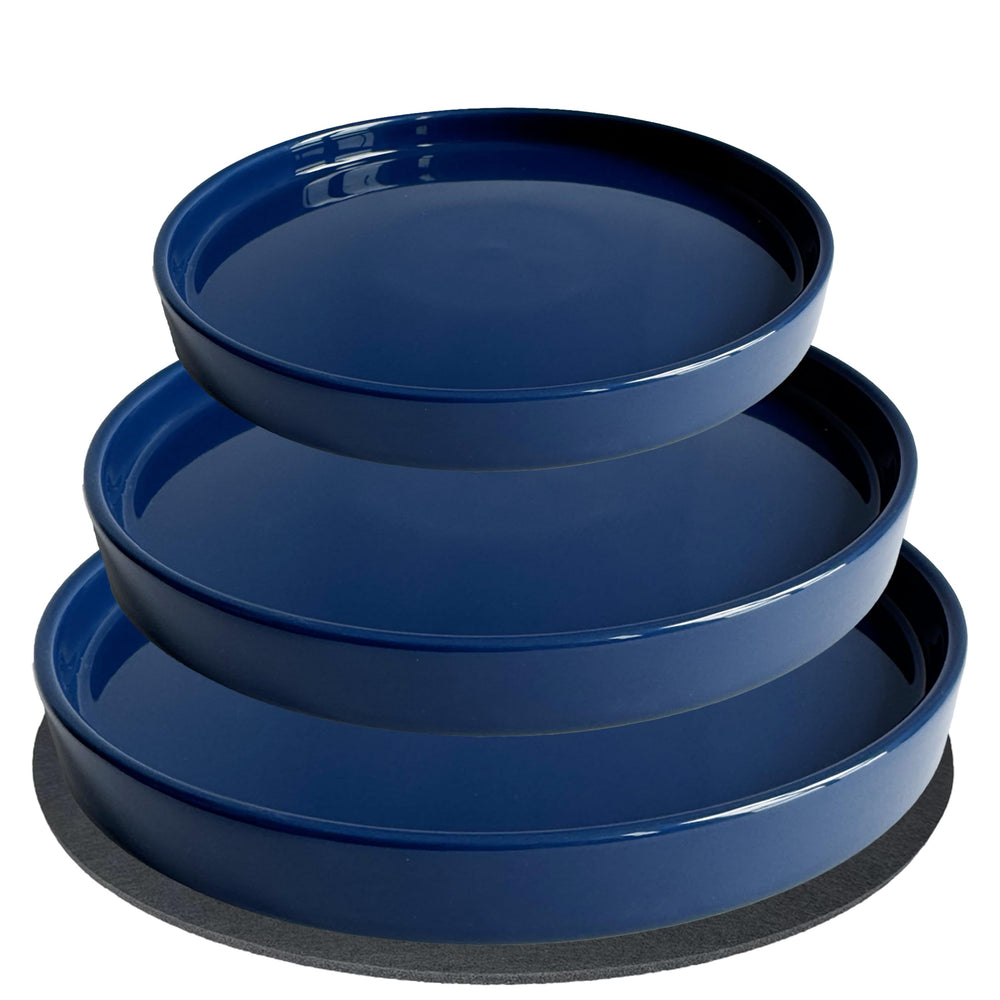Yukfona Ceramic Plant Saucer Tray set of three in blue, sizes 6, 8, and 10 inches