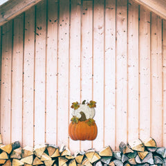 YUMBOR pumpkin yard stakes displayed in a garden setting