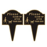 Yuntarda Clean Up After Your Dog Sign front view, black with golden text