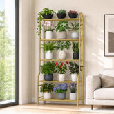 Yutrchey 5-Tier Metal Plant Stand front view in gold