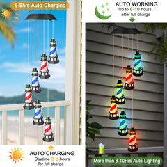 YY Gardenia Solar Lighthouse Wind Chimes hanging in a garden