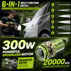 YYGGGGHH cordless pressure washer showing the 6-in-1 nozzle