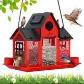 YYWMWM Solar Bird Feeder House in red with solar panel