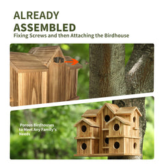 YYYUAN Cedar Bird House back view with metal hooks for hanging
